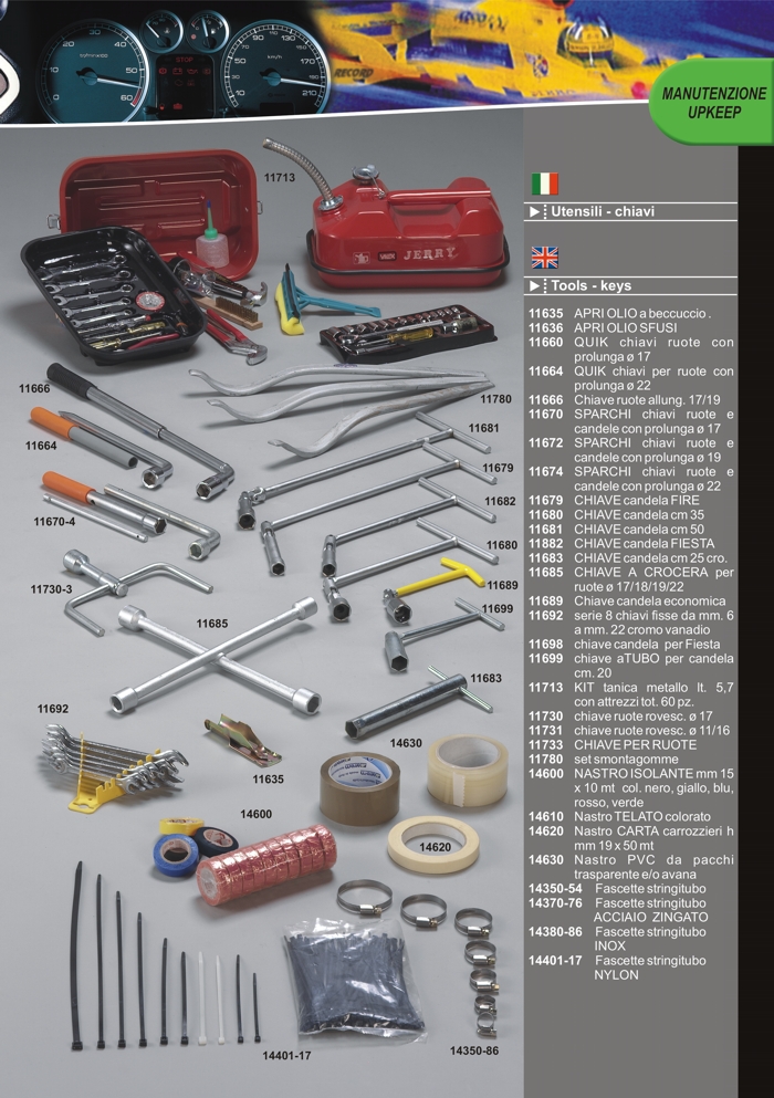 Car working tools and keys by Prodotti Record Lucca Italy.