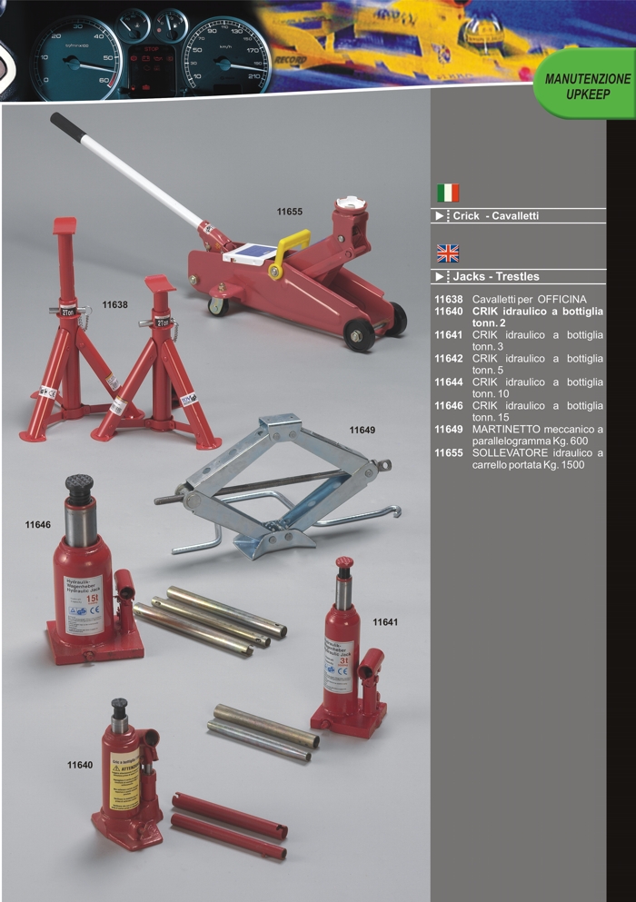 Jacks and trestles for repair facilities by Prodotti Record Lucca Italy.