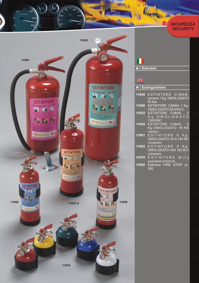 Fire extinguishers for vehicles by Prodotti Record Lucca Italy.