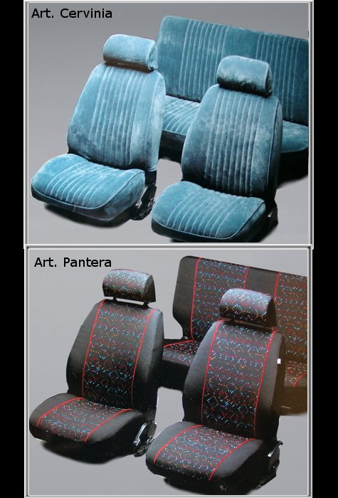Confortable seat covers with electronic
					 imprinted drawing art.pantera. Semielastic seat cover in jaquard by Prodotti Record Lucca Italy.